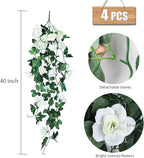 Artificial Hanging Rose Plant 4Pieces 3.3Ft Faux Ivy Plants Fake Outdoor Flowers Vines,UV Resistant for Wedding, Home, Office, Arch,Arrangement Decoration (White)