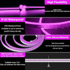 Lamomo LED Neon Lights Halloween, 16.4ft Purple LED Strip Light, 12V 0.39In/Cut Silicone Waterproof DIY Neon Rope Light for Bedroom Indoor Outdoor Decoration（Power Adapter not Included）