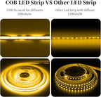 iNextStation COB LED Strip Light Yellow 16.4FT 5M, DC12V CRI 93+ Dimmable Flexible LED Tape Lights for Bedroom, Kitchen, TV Backlight, Cupboard, Wardrobe, Home Lighting Decor
