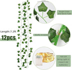 RECUTMS Ivy Fake Vines for Room Decor 12 Pack 86 FT Artificial Plant with 100 LED String Light Bedroom Aesthetic Hanging Greenery Garlands Backdrop Leaves for Wall Wedding Party Home Garden Decor