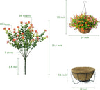 Artificial Hanging Flowers Basket, 12 UV-Resistant Bundles of Realistic Fake Flowers, Faux Plants for Outdoor Decor, Home, Garden, Porch, Patio, Spring & Summer Decorations, Orange Pink Red