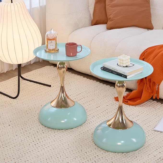 Sleek Hourglass Side Table - Stylish Modern Design Perfect for Living Rooms, Cafes, Dining Areas, Bedrooms, and Outdoors - Chic Decorative Accent (2, Light Green)