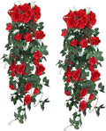 RECUTMS Hanging Flowers Artificial Plants 2PCS 3.3Ft Rose Vine Flower for Home Room Garden Wedding Indoor Outdoor Decoration (Red)