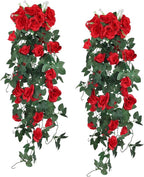 RECUTMS Hanging Flowers Artificial Plants 2PCS 3.3Ft Rose Vine Flower for Home Room Garden Wedding Indoor Outdoor Decoration (Red)