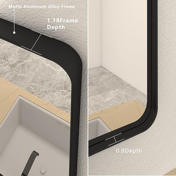 28x32 Inch Black Metal Framed Bathrrom Mirror for Wall, Matte Black Rectangle Mirror, Rounded Corner, Anti-Rust (Horizontal/Vertical)