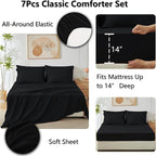 CozyLux Oversized Queen Comforter Set Black - 7 Pieces Bed in a Bag Comforter Set with Sheets, Luxury Soft Bed Set All Seasons, Bedding Set with Down Alternative Comforter, Sheets, Pillowcases & Shams