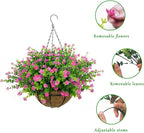 Artificial Hanging Flowers Basket, 12 UV-Resistant Bundles of Realistic Fake Flowers, Faux Plants for Outdoor Decor, Home, Garden, Porch, Patio, Spring & Summer Decorations, Pink