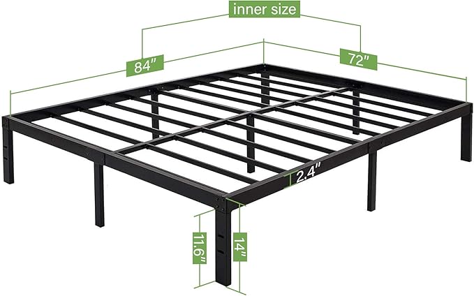 45MinST 14 Inch Reinforced Platform Bed Frame/3500lbs Heavy Duty/Easy Assembly Mattress Foundation/Steel Slat/Noise Free/No Box Spring Needed, California King