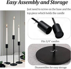 Set of 3 Black Taper Candle Holders, Metal Black Candlestick Holders, Tall Candle Holder, Fits 3/4 inch Thick Candle&Led Candles, for Table Centerpiece, Wedding, Dinning, Party Home Decor
