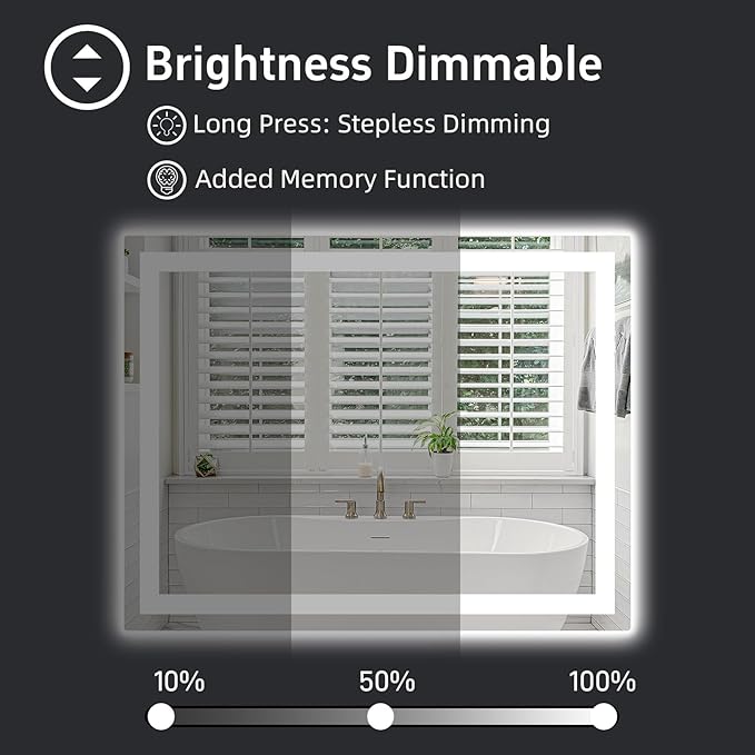 LED Bathroom Mirror 44"x 36", Double Lighting Sources Dimmable, Front and Backlit Bathroom Mirror with Lights, Anti-Fog Lighted Bathroom Vanity Mirror, Tempered Glass (Horizontal/Vertical)