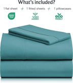 LuxClub Twin XL Sheets - Soft Twin Bed Sheets for Boys and Girls, 3 PC Deep Pockets Wrinkle Free Kids Fitted Sheets Machine Washable Hotel Bedding Silky Soft - Teal Twin XL
