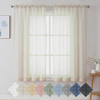 Aiyufeng Kirei Farmhouse Faux Linen Sheer Curtains 63 Inches Long, Light Filtering Solid Drapes for Window, 1 Pair Natural Linen Look Curtains Sheer for Bedroom (Set of 2, 40 by 63Inch, Natural)