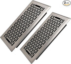 4x10 Inches 2 Pack Heavy Duty Walkable Floor Register - Easy Adjust Air Supply Lever Decorative Floor Vent Covers - Boston Design Vent Covers for Home - Satin Nickel