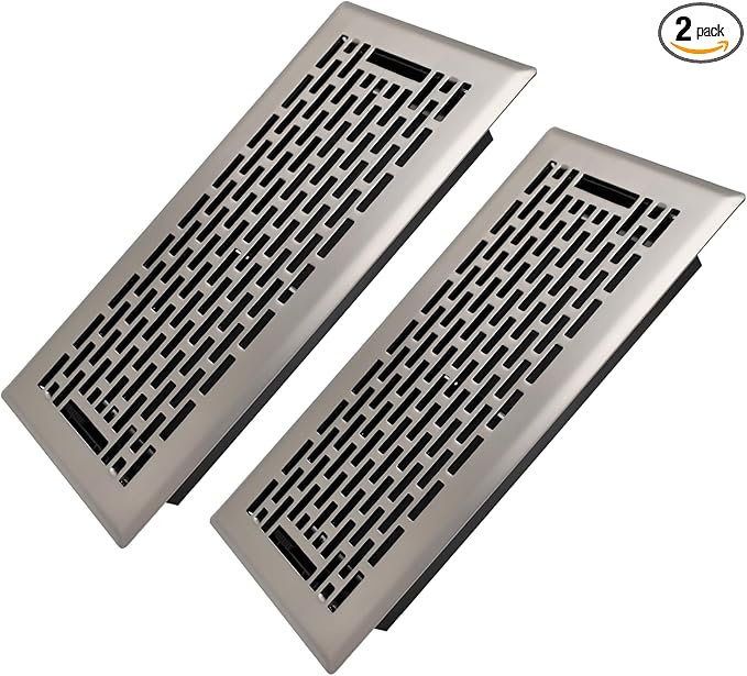 4x10 Inches 2 Pack Heavy Duty Walkable Floor Register - Easy Adjust Air Supply Lever Decorative Floor Vent Covers - Boston Design Vent Covers for Home - Satin Nickel