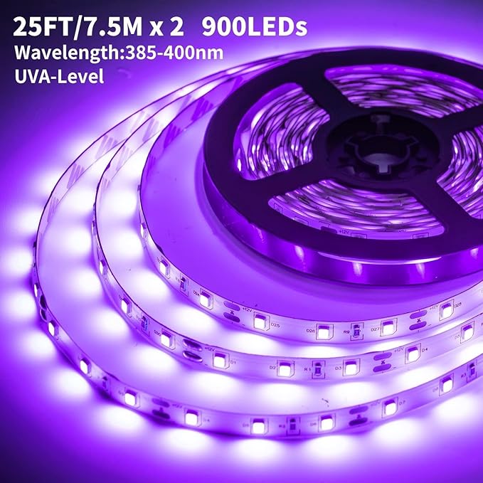 50 Foot Black Light Strips & Remote, Dimmable Flexible Blackights Strip Lights for Glow Party Body Paint Birthday Bedroom Room Fluorescent Tapestry Poster, Non-Waterproof 900 LEDs 50ft/15M