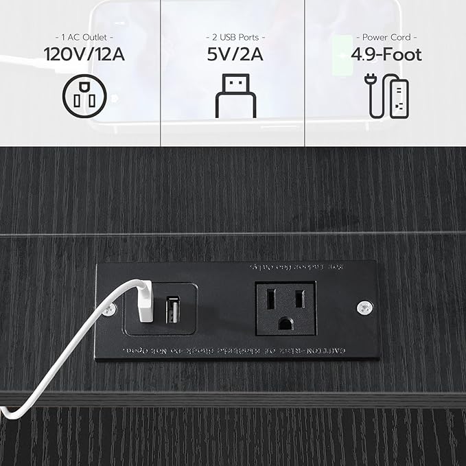 HOOBRO End Table with Charging Station, Narrow Side Table, Nightstand with 2 Non-Woven Drawers, Slim Sofa Side Table, for Small Spaces, Living Room, Bedroom, Black BB486UBZ01