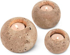 Radicaln Marble Tealight Candle Holder 4" Inch Travertine Handmade Decorative Votive Candle Holder for Wedding Centerpieces, Elegant Set of 3 Mini Candle Holders for Living Room