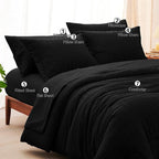 CozyLux King Size Comforter Set Black Seersucker 7 Pieces Bed in a Bag King Comforter Set with Sheets, Luxury Soft Bedding Set with Down Alternative Comforter, Sheets, Pillowcases & Shams All Seasons