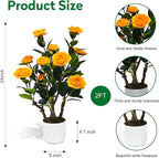 2Pack Artificial Camellia Tree, 2FT Faux Camellia Plant in Pot with Orange Flowers for Spring Home Front Door Outdoor Indoor Decoration,Orange