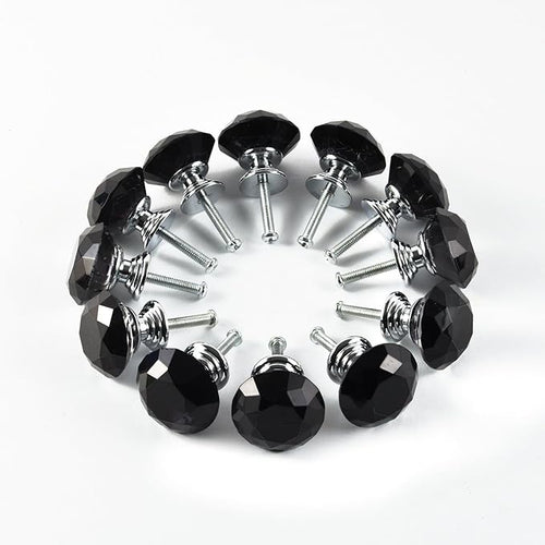 12pcs Diamond Shape Crystal Glass 30mm Drawer Knob Pull Handle Usd for Cabinet, Drawer (Black)