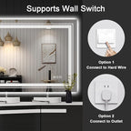LED Bathroom Mirror, 48"X32" with Front and Backlit, Anti-Fog, Large Bathroom Vanity Mirror for Wall, Memory Function, Stepless Dimmable, Tempered Glass (Horizontal/Vertical)