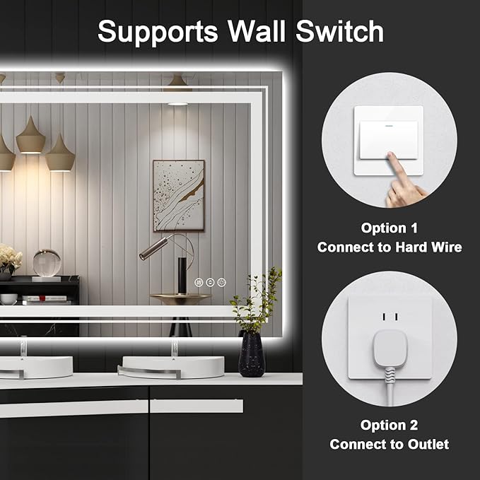 LED Bathroom Mirror, 36"x 36" with Front and Backlit, Anti-Fog, Bathroom Vanity Mirror for Wall, Memory Function, Stepless Dimmable, Tempered Glass (Horizontal/Vertical)