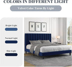 Allewie Full Platform Bed Frame/Velvet Upholstered Bed Frame with Vertical Channel Tufted Headboard/Strong Wooden Slats/Mattress Foundation/Box Spring Optional/Easy Assembly/Navy Blue