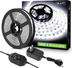 Lepro LED Strip Light White, 16.4ft Dimmable Vanity Lights, 6000K Super Bright LED Tape Lights, 300 LEDs 2835, Strong 3M Adhesive, Suitable for Home, Kitchen, Under Cabinet, Bedroom, Daylight White
