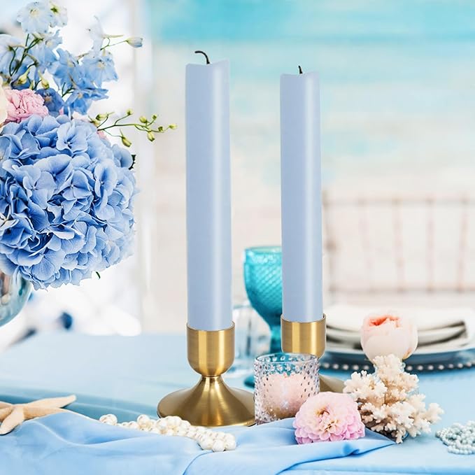 8Pcs Gold Candle Holders Metal Taper Candlesticks Holders Short Skinny Brass Candlestick Holders Candlestick Holders Bulk for Wedding Thanksgiving Centerpieces Christmas Birthday Party Holiday (8)