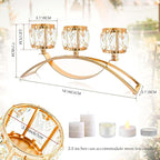 3 Arms Crystal Candle Holders, Arch Candlestick Table Candelabras Centerpieces for Wedding, Dinning Room, Cabinet Ornaments, Home Decoration， Gift (3-arm Arched, Gold)