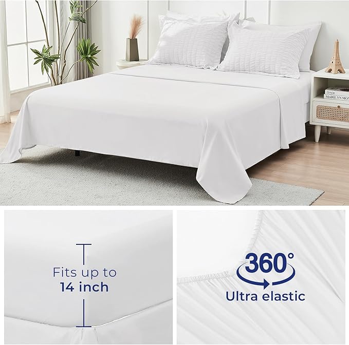 HYMOKEGE White Twin Comforter Set Seersucker 5 Pieces, All Season Luxury Bed in a Bag for Bedroom, Bedding Set with Comforters, Sheets, Pillowcase & Sham