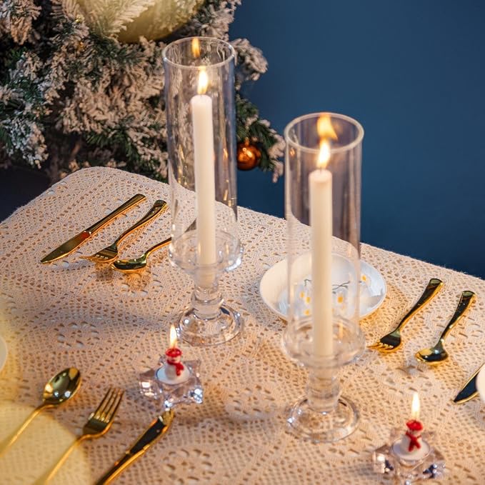 Hurricane Candle Holder Glass Taper Hurricane Clear Tall Candlestick Candles Holders Table Centerpiece Wedding Party Dining Event Home Decor (2)