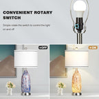 26" Coastal Glass Table Lamps Set of 2 for Living Room, 3 Way Touch Bedside Lamp for Bedroom, Nautical Beachy Lamp with USB A+C Ports and AC Outlet for Nightstand, 2 LED Bulbs Included