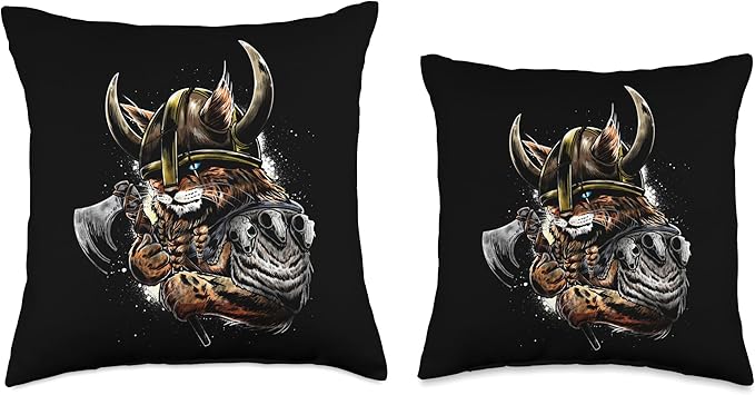 Viking Cat Scandinavian Norse Mythology Throw Pillow