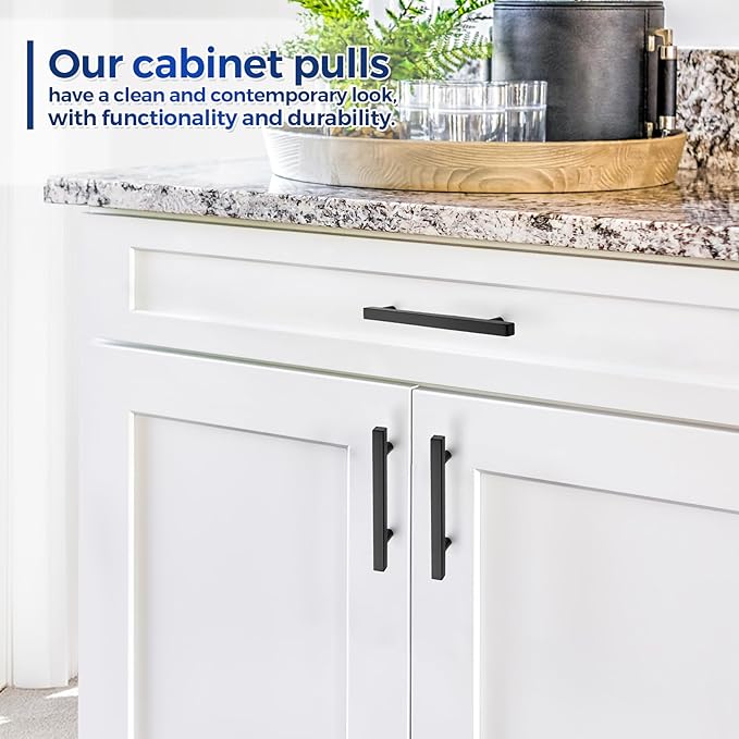JOY DECOR 10 Pack 3-1/2 Inch Matte Black Square Cabinet Handles Stainless Steel Cabinet Hardware Pulls for Kitchen and Drawers with 6 Inch Overall Length