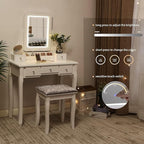 BEWISHOME Vanity Desk, Girls Vanity Set with Mirror and Lights,Small Makeup Vanity Table with 5 Drawer & Stool,Dressing Table with 3 Colors Lighting Adjustable Brightness for Girls White FST07W