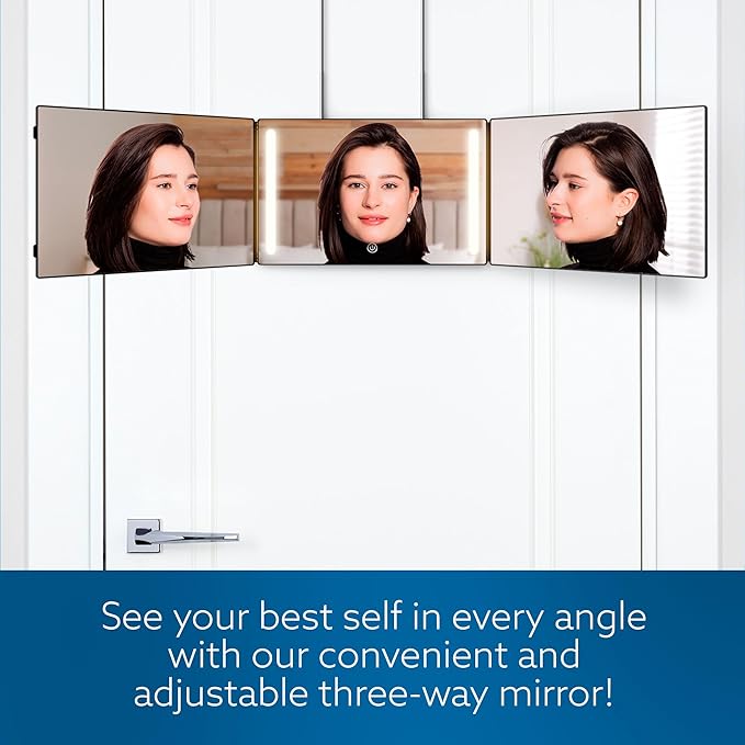 3-Way Mirror with LED Lights for Self Hair Cutting – Adjustable, Portable, 360-Degree View