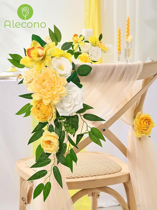 Alecono Artificial Flowers, Yellow Fake Spring Flowers Combo Box with Stems for DIY Wedding Cake, Party Table Centerpieces Home Decor