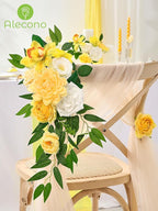 Alecono Artificial Flowers, Yellow Fake Spring Flowers Combo Box with Stems for DIY Wedding Cake, Party Table Centerpieces Home Decor