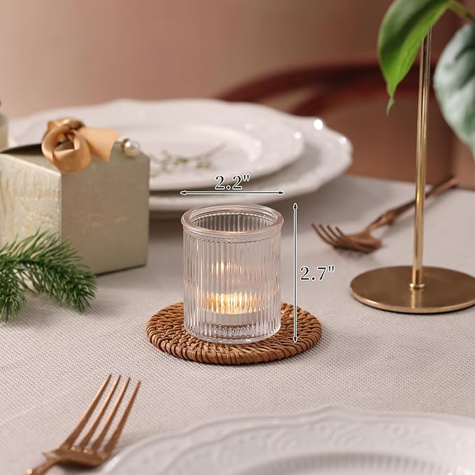 32Pcs Ribbed Votive Candle Holders, Clear Tea Light Candle Holder for Wedding Table Decor, Glass Candle Holder for Bridal Shower Decor, Home and Holiday Decor