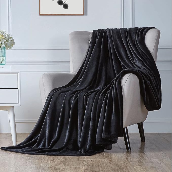 Walensee Fleece Blanket Plush Throw Fuzzy Lightweight (Queen Size 90x90 Black) Super Soft Microfiber Flannel Blankets for Couch, Bed, Sofa Ultra Luxurious Warm and Cozy for All Seasons