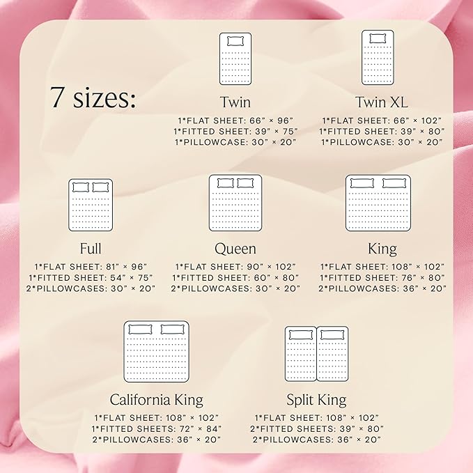 LuxClub 5 PC Sheet Set Bed Sheets Deep Pockets 16" Eco Friendly Wrinkle Free Cooling Machine Washable Hotel Bedding Silky Soft - Baby Pink Split King