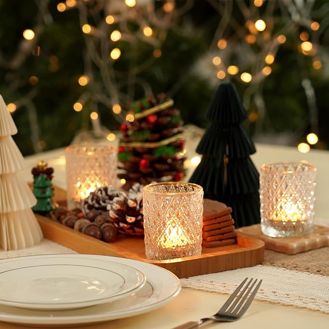 Homemory 24 Pack Clear Glass Votive Candle Holders, Tealight Candle Holder, Vintage Candle Holders Bulk for Table Centerpieces, Christmas, Baby Showers, Birthday, Wedding, Party
