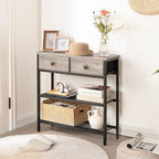 HOOBRO 29.5" Narrow Console Table with 2 Fabric Drawers, Sofa Table, Small Entryway Table with 3-Tier Storage Shelves, Behind Couch Table, for Living Room, Hallway, Greige and Black BG72XG01