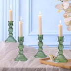 DARJEN Green Candlestick Holders Set of 4 - Vertical Stripe Glass Candle Holders for Candlesticks and Taper Candles, Taper Candle Holder for Wedding, Home, Decor & Table Centerpieces