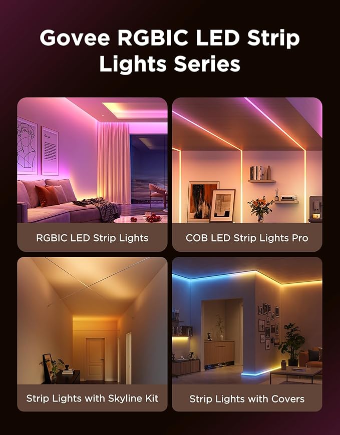 Govee Strip Light with Skyline Kit, 13.1ft Smart LED Strip Lights Work with Alexa, Google Assistant and Matter, RGBWWIC Color Changing Light Strip, LED Lights for Bedroom, Party, Home Decor