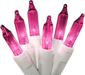 612 Vermont 100 Pink Christmas Lights on a White Wire String, UL Approved, Indoor/Outdoor Use, 18’ of Lighted Length, 20’ of Total Length