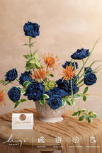 Ling's Moment Artificial Flowers Fake Roses Faux Foam Peony Combo for DIY Wedding Bouquets Centerpieces Arrangements Bridal Shower Party Home Decorations, Navy Blue, 24pcs