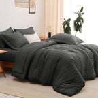CozyLux California King Comforter Set with Sheets 7 Pieces, Dark Grey Seersucker Bed in a Bag Cal King Luxury Soft Bedding Sets with Down Alternative Comforter, Sheets, Pillowcases & Shams All Season