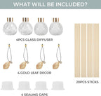 4Pcs Reed Diffuser Set with Metal Golden Decoration, Empty Reed Diffuser Bottles with 20Pcs Reed Diffuser Sticks, Unique Design Bottles for Home and Office(2 Spiky Ellipsoidal+2Twill)